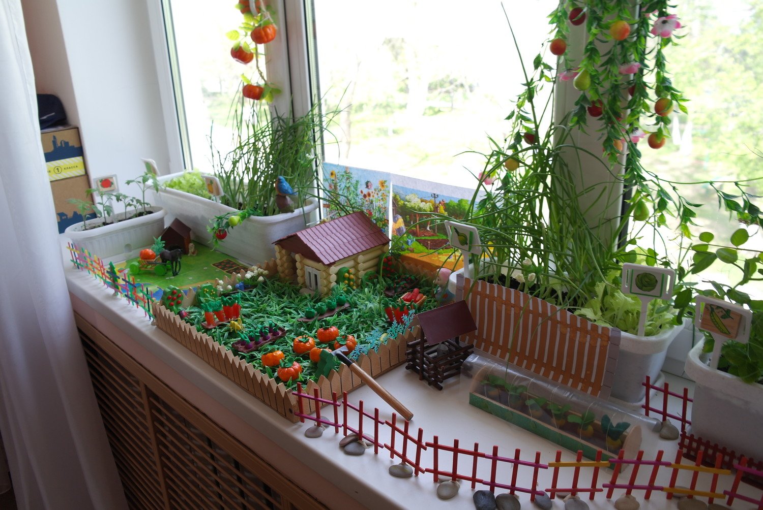 Огород на подоконнике в детском саду заборчик. Огород на окне. Огород на подоконнике. Огород на подоконнике в детском саду. Мини огород на подоконнике.