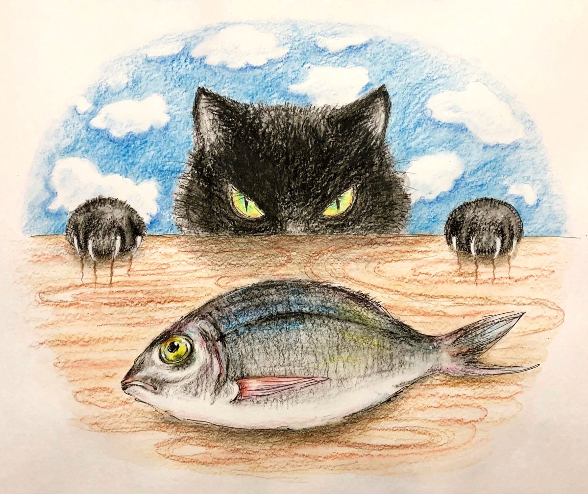 Котик с рыбкой картинка