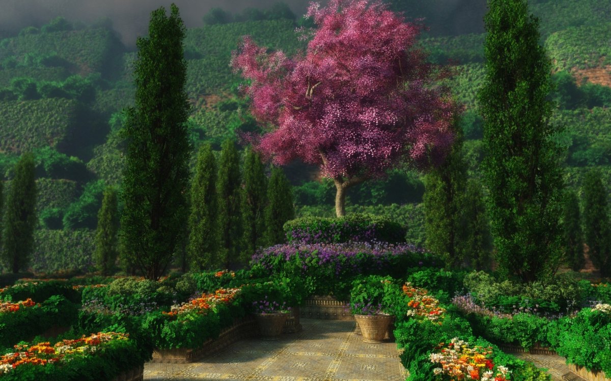 Картинки сада с цветами и деревьями