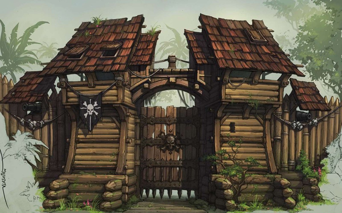 Village пиратка. Деревня с частоколом фэнтези арт. Фэнтези постройки. Средневековый забор. Средневековые деревянные дома.