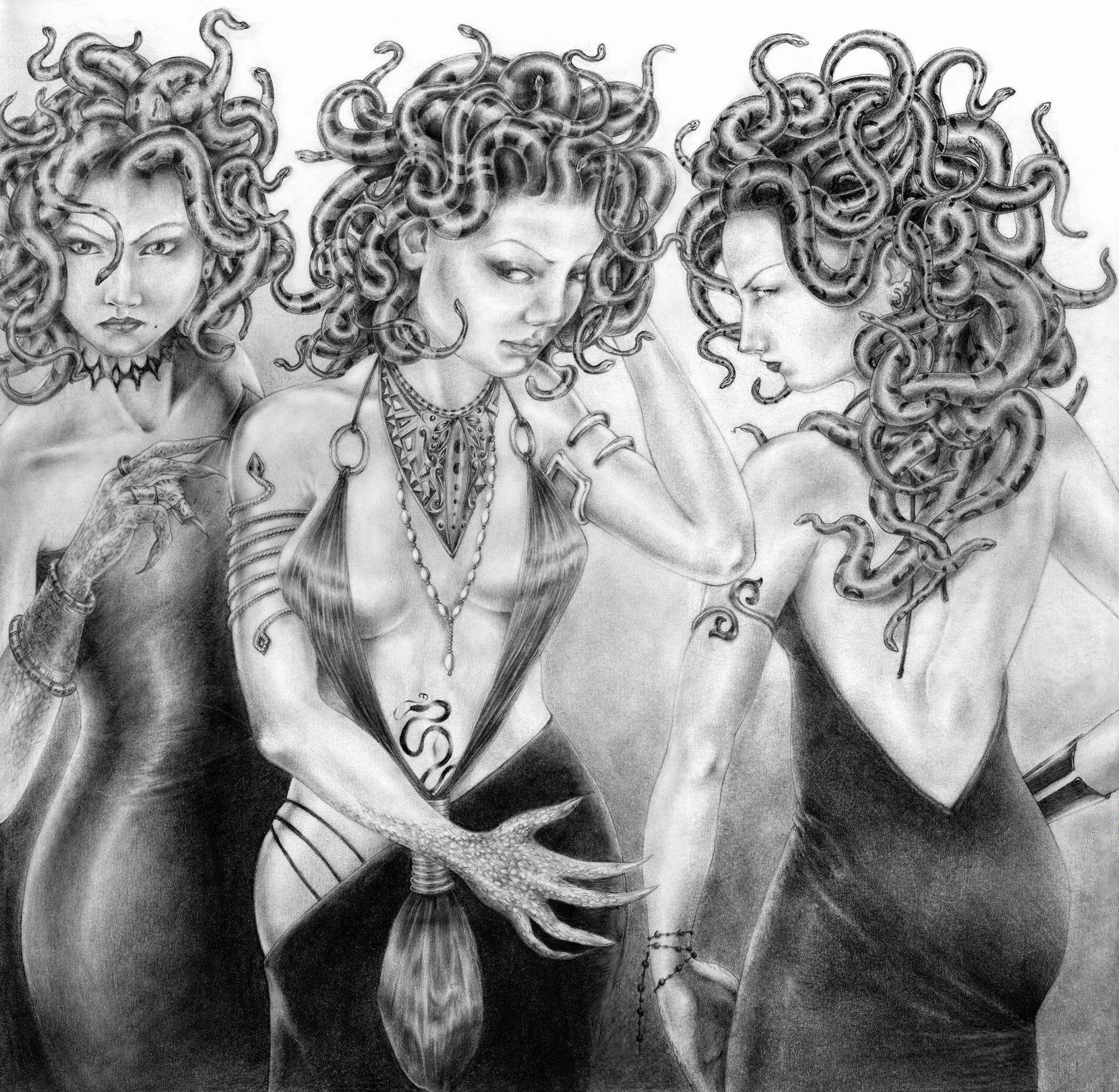 Горгоны 3 сестры. Медуза Горгона три сестры. Сестры Горгоны Сфено Эвриала. Горгоны Сфено Эвриала и медуза. Медуза Горгона и ее сестры.