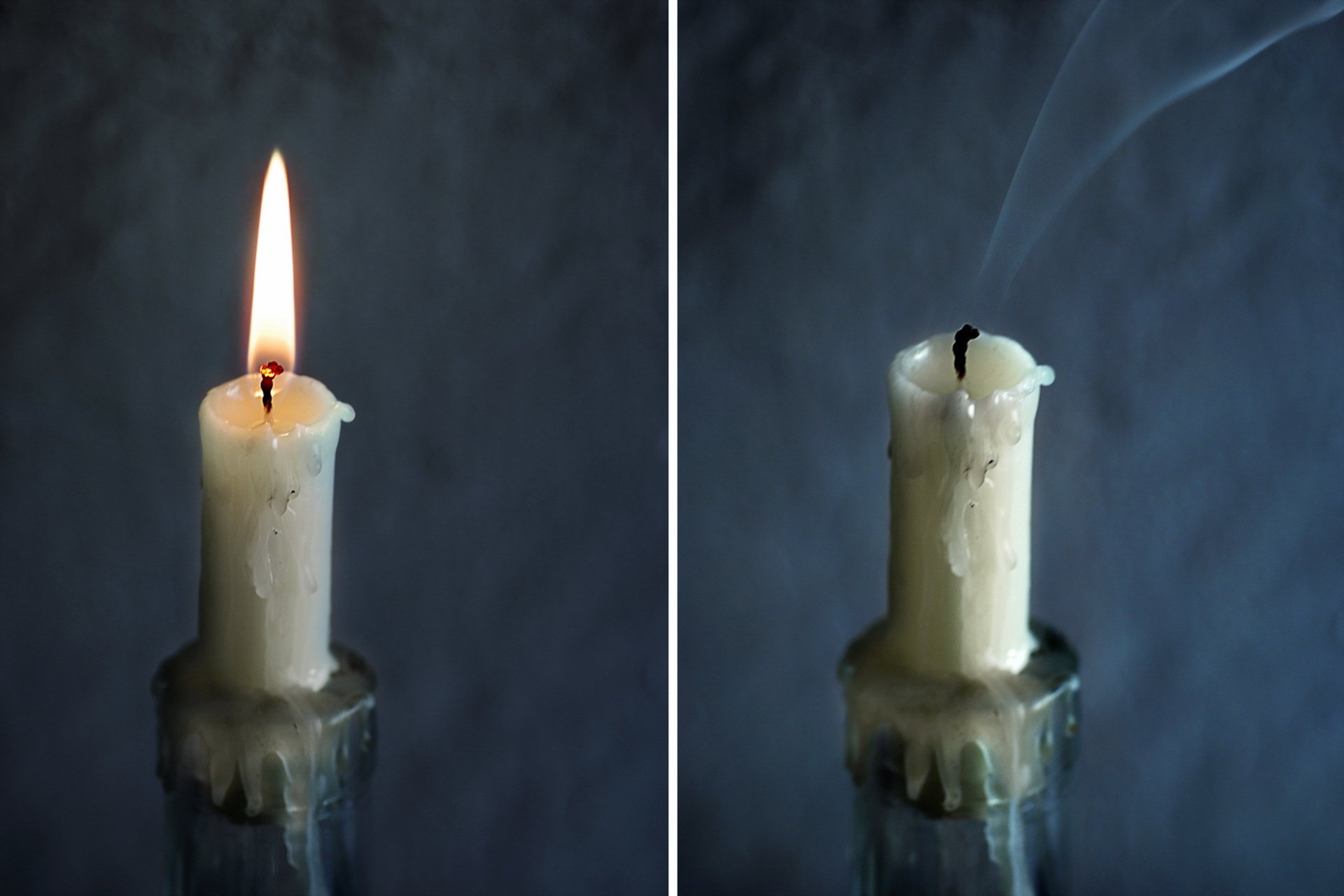 Стучит свеча. Потухший огарок свечи. Свечка без огня. Свеча потухла. Незажженная свеча.