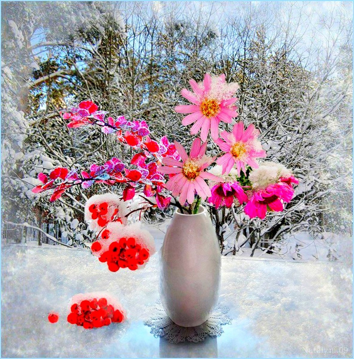 Зимнего дня женщине. Зимние цветы. Зимний натюрморт. Красивые зимние цветы. Нежные зимние цветы.